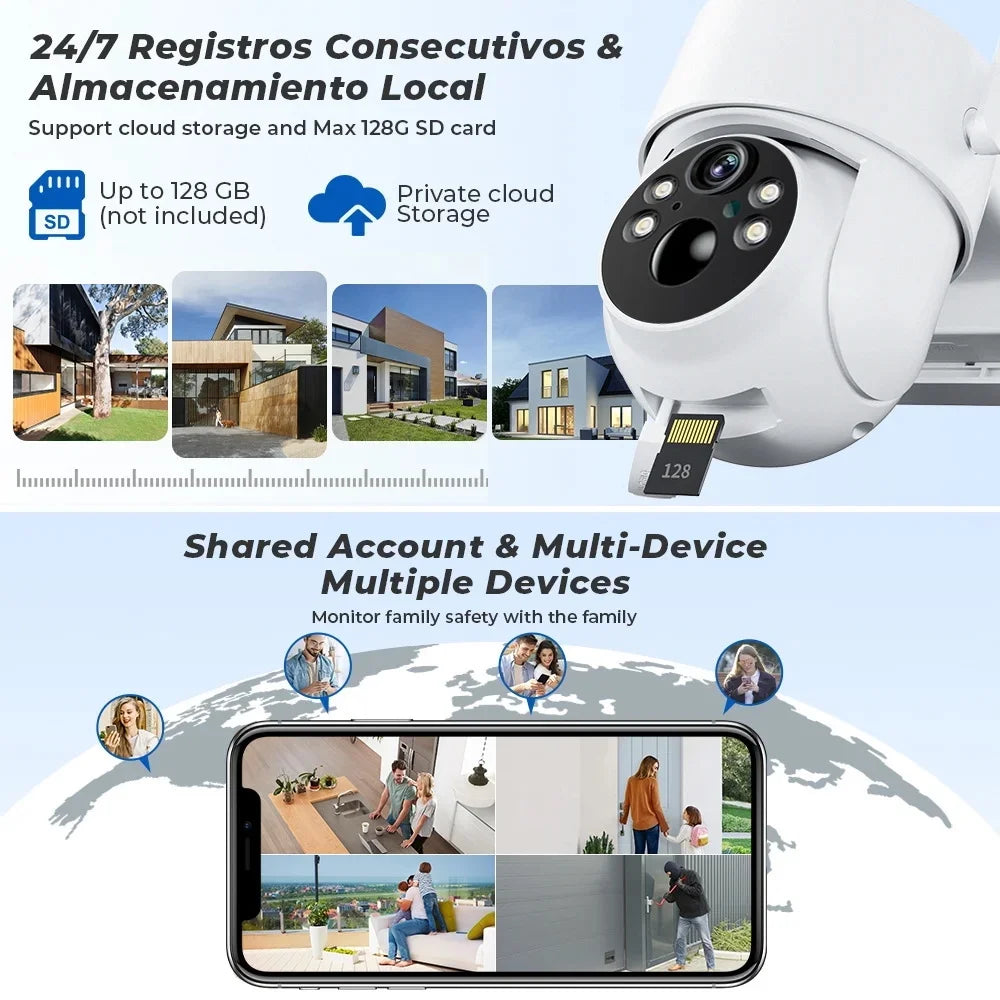 2K Solar Security Cameras Wireless Outdoor, Battery Powered PTZ 4MP WiFi Camera for Home Security with Flashlight Color Night Vision, Siren Alarm, PIR Motion Detection, 2-Way Talk, Cl-oud/SD Storage