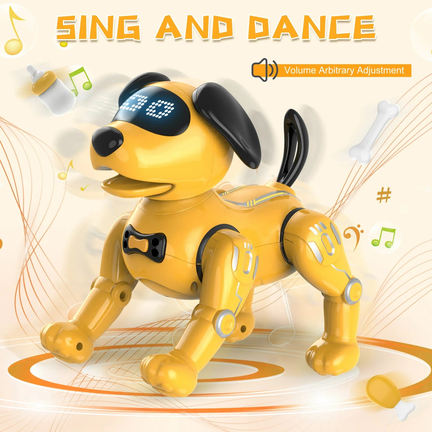 Smart RC Robot Dog Toy Emo Robot Pet for Kids with Intelligent Programmable,Touch Sensing,Feeding Interaction and Other Functions,Yellow