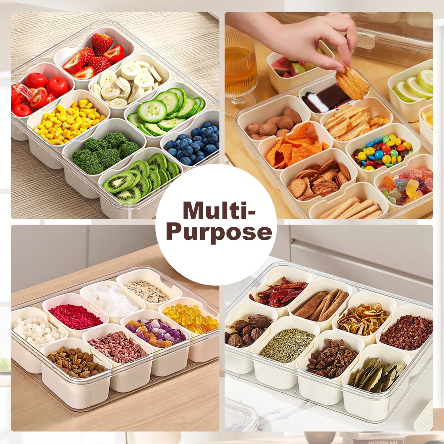 Divided Serving Tray with Handle,8 Compartment Snack Box