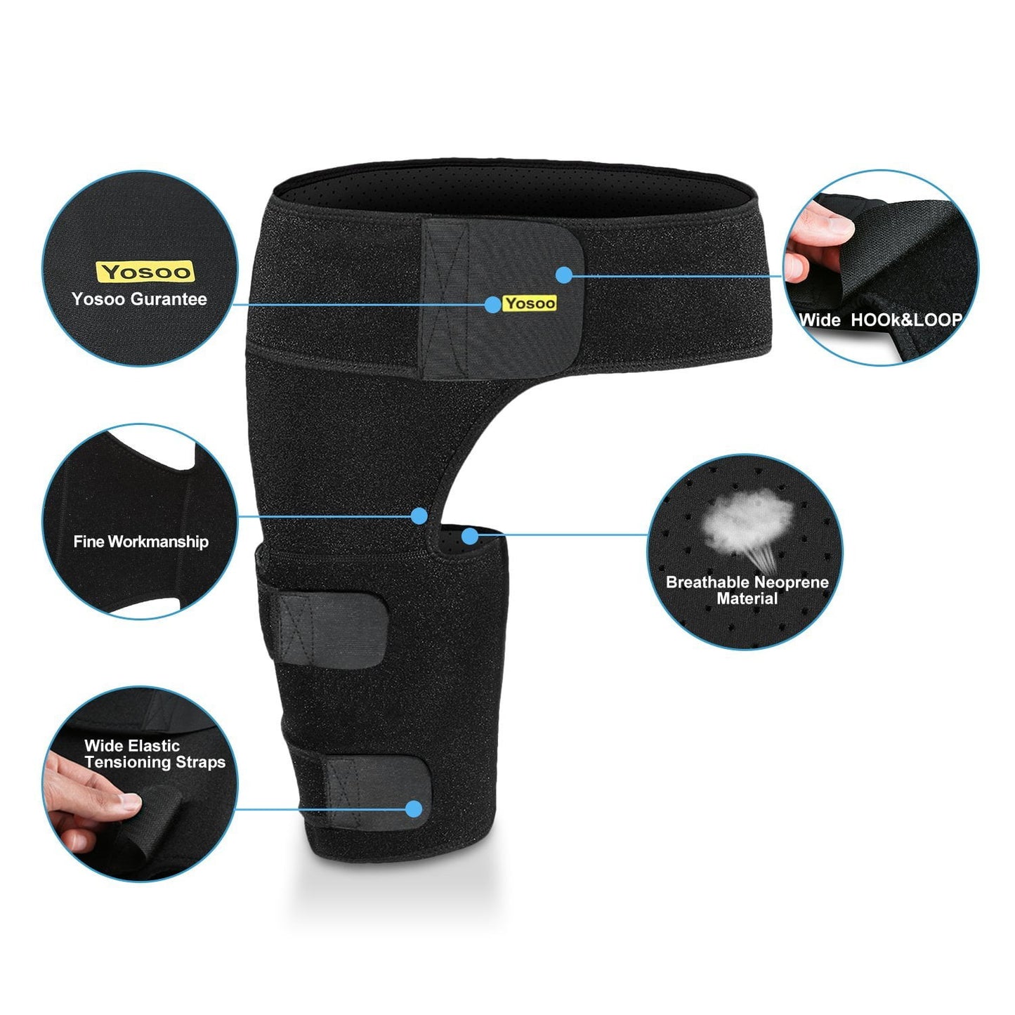 Hip Brace Thigh Compression Sleeve Hamstring Support Wrap Adjustable Neoprene Groin Wrap Great for Running, Sports, Groin Pulls, Pulled Muscles, Sciatic Nerve Pain Relief, Hip Flexor for Men Women