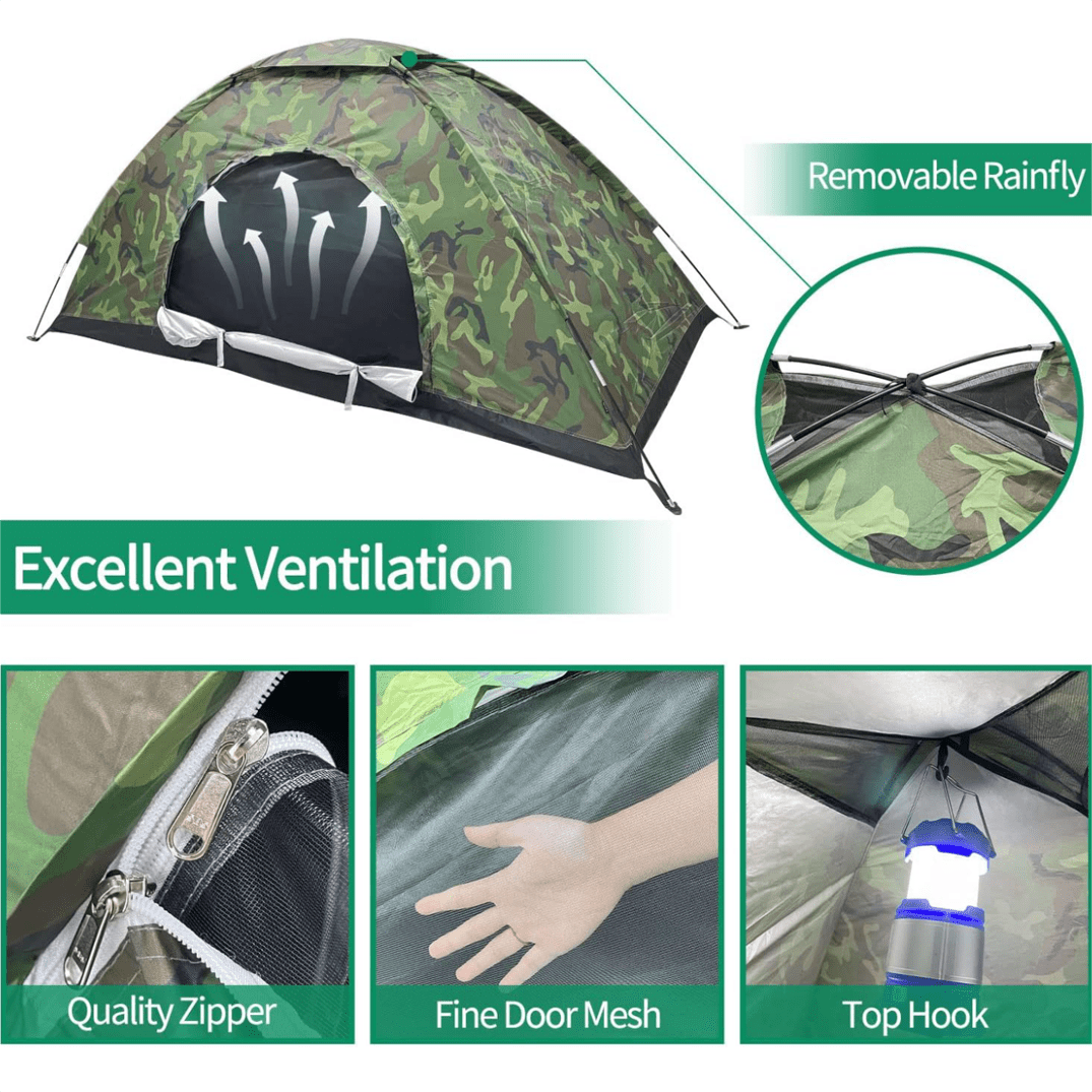 Camouflage Tent UV-anti Tent Waterproof One Person Tent for Camping Hiking, Lightweight Backpacking Dome Tents, Camouflage Tent
