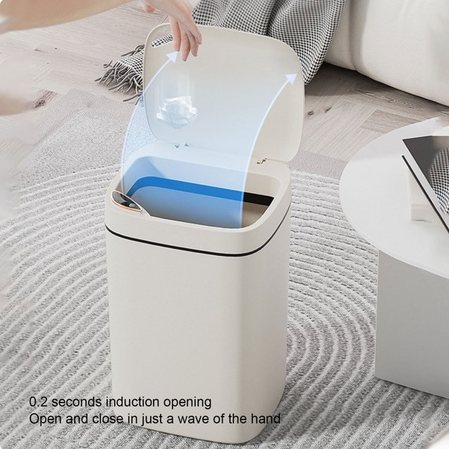 Smart Automatic Touchless Trash Can With Lid,3.7 Gallon Garbage Bin Waste Basket For Kitchen,Living Room,Bedroom, Bathroom, Office,White