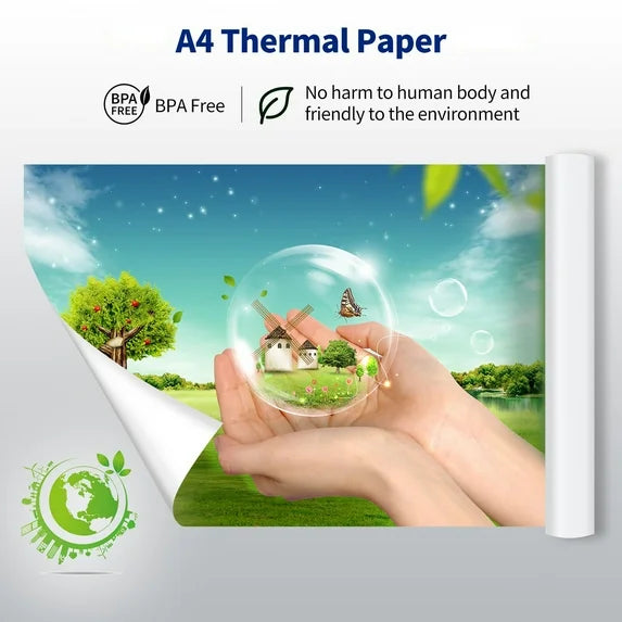 200 Sheets A4 Thermal Paper, 8.27" x 11.69"(210mm*297mm) Folding Thermal Printer Paper Compatible with Portable Thermal Printer, Quick-Dry, for Travel or Homework, Printing Contract Documents Picture
