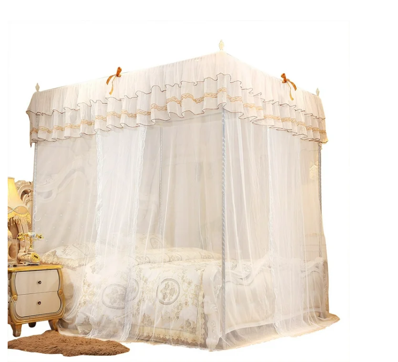 4 Corners Post Three Side Openings Bed Canopy Curtains Drape Canopy Bed Netting for Full Bed for Adult and Chidren