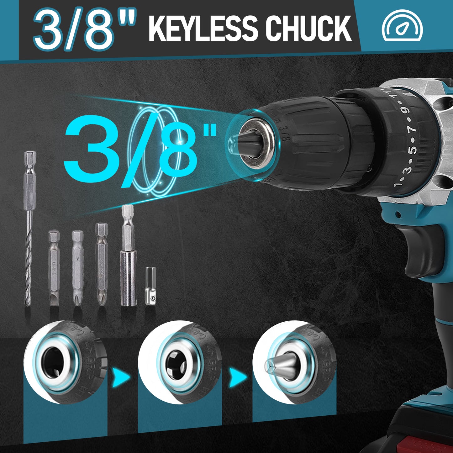 21V Cordless Power Drill Set, Power Drill Driver Kit with 2 Lithium-ion Battery and Charger, 3/8-Inch Keyless Chuck, 2 Variable Speed, 25+3 Position and 27pcs Drill/Driver Bits
