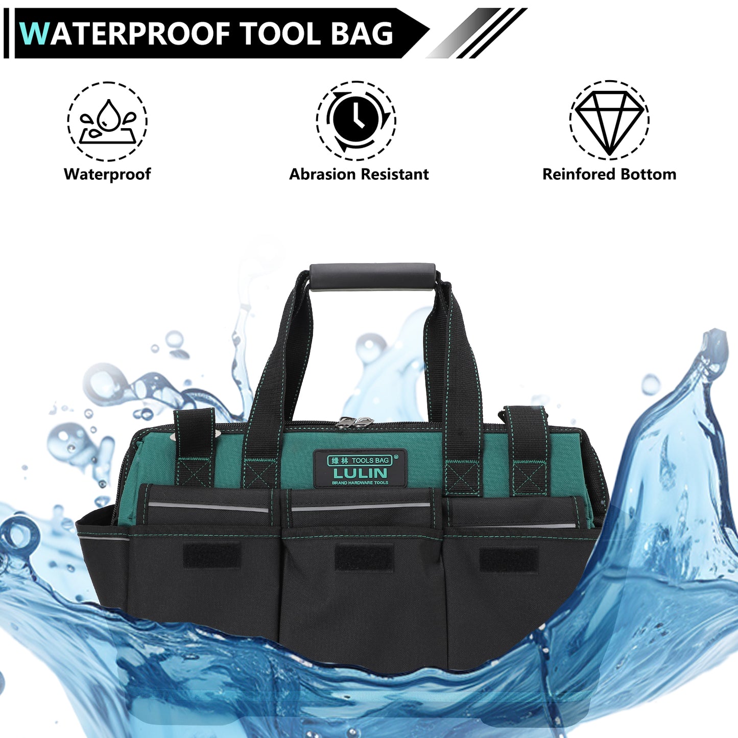 19-inch Tool Bag With 16 Pockets, Heavy Duty Hand Tool Storage Bag with Adjustable Shoulder Strap & Waterproof Strong Molded Base, for Tool Kit Organizer Bag