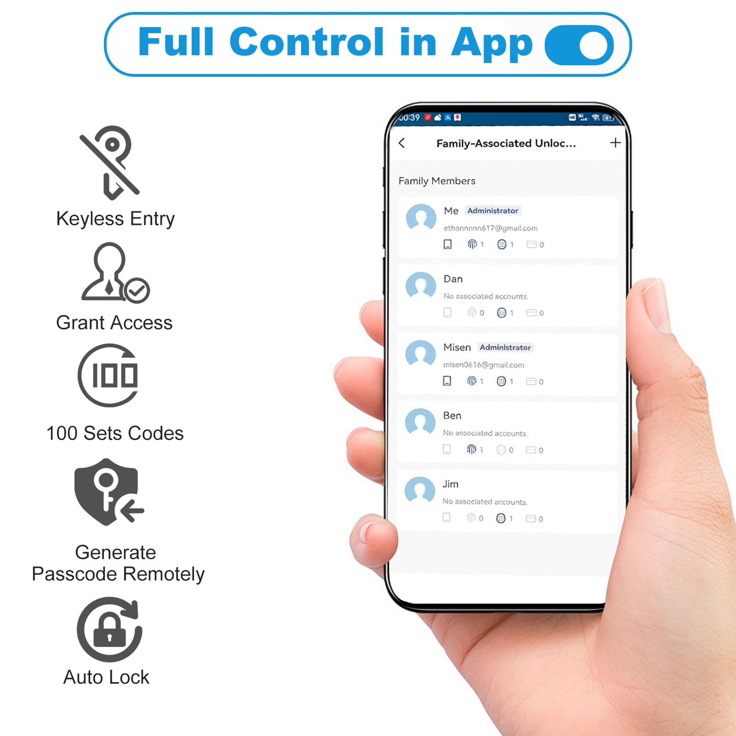 Door Smart Lock Fingerprints Password IC Card Key Anti Theft APP Control Entry Lock for Home Security