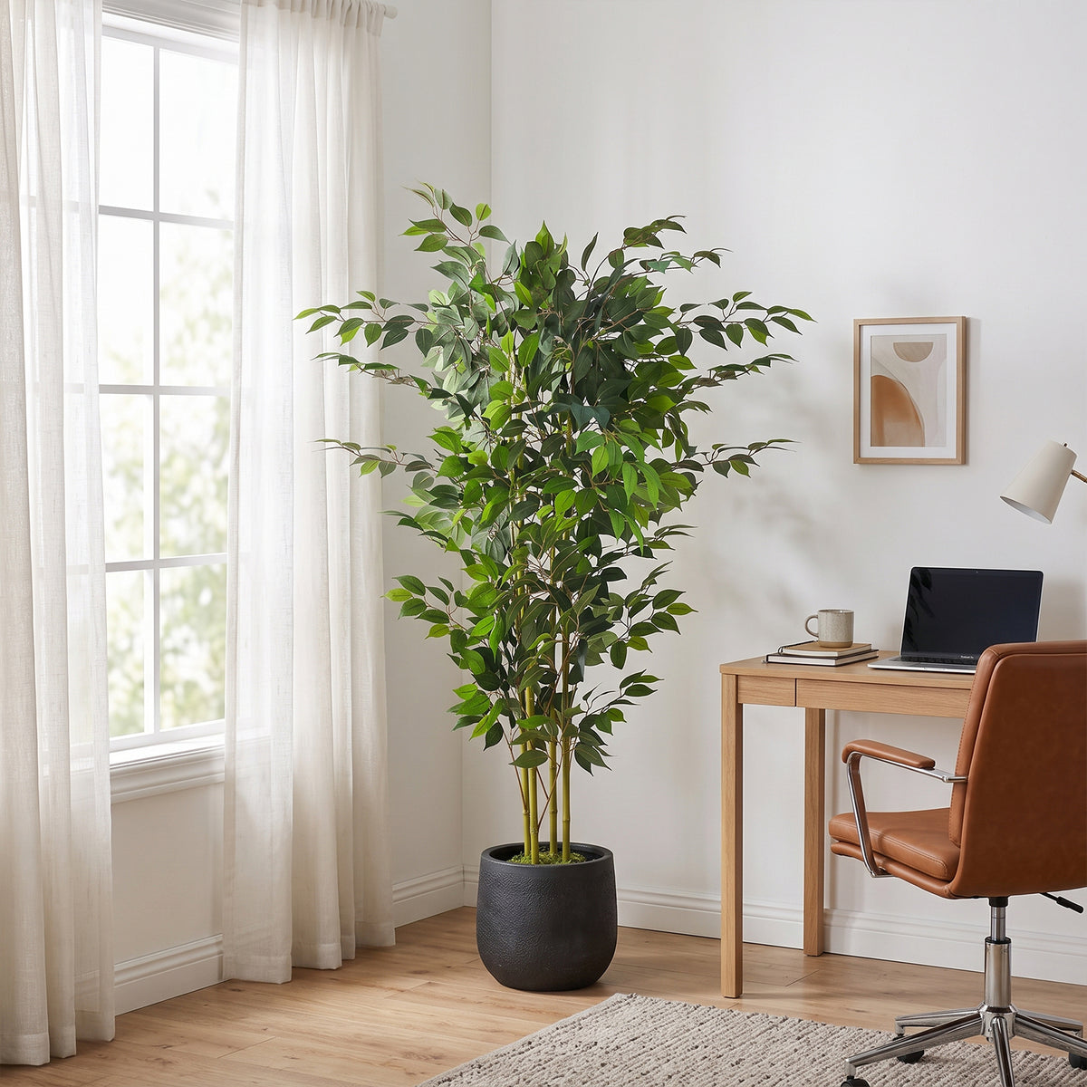 5ft Artificial Ficus Tree with Natural Trunk & Dense Foliage, Realistic Faux Ficus Tree with Lifelike Leaves, Sturdy Pot, Tall Fake Plants for Home Office Living Room, Porch, Garden Decor