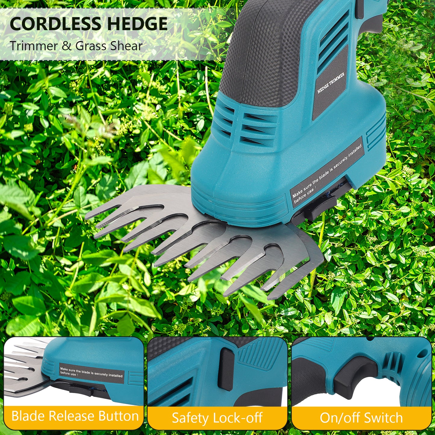 20V Cordless Hedge Trimmer- 2 In 1 Electric Handheld Grass Shear & Shrubbery Trimmer Kit, Hedge Shear W/ 2PCS Rechargeable Battery Lightweight For Bush, Lawn, Patio, Tree, Garden, Yard