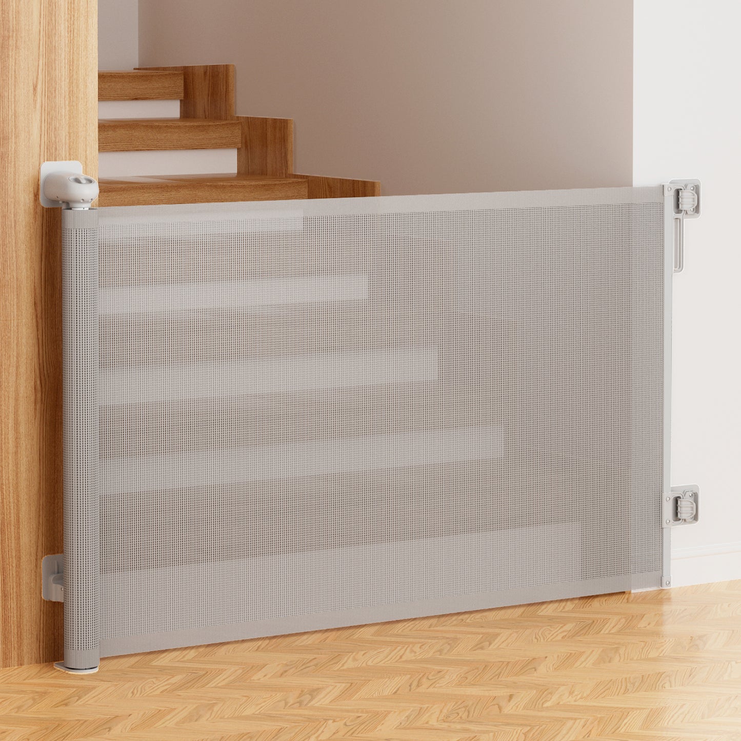 LHCER Retractable Mesh Baby & Dog Pet Safety Gate for Stairs & Doorways - 34" Tall, Extends to 55" Wide - Indoor & Outdoor Child Gates for the House, Black