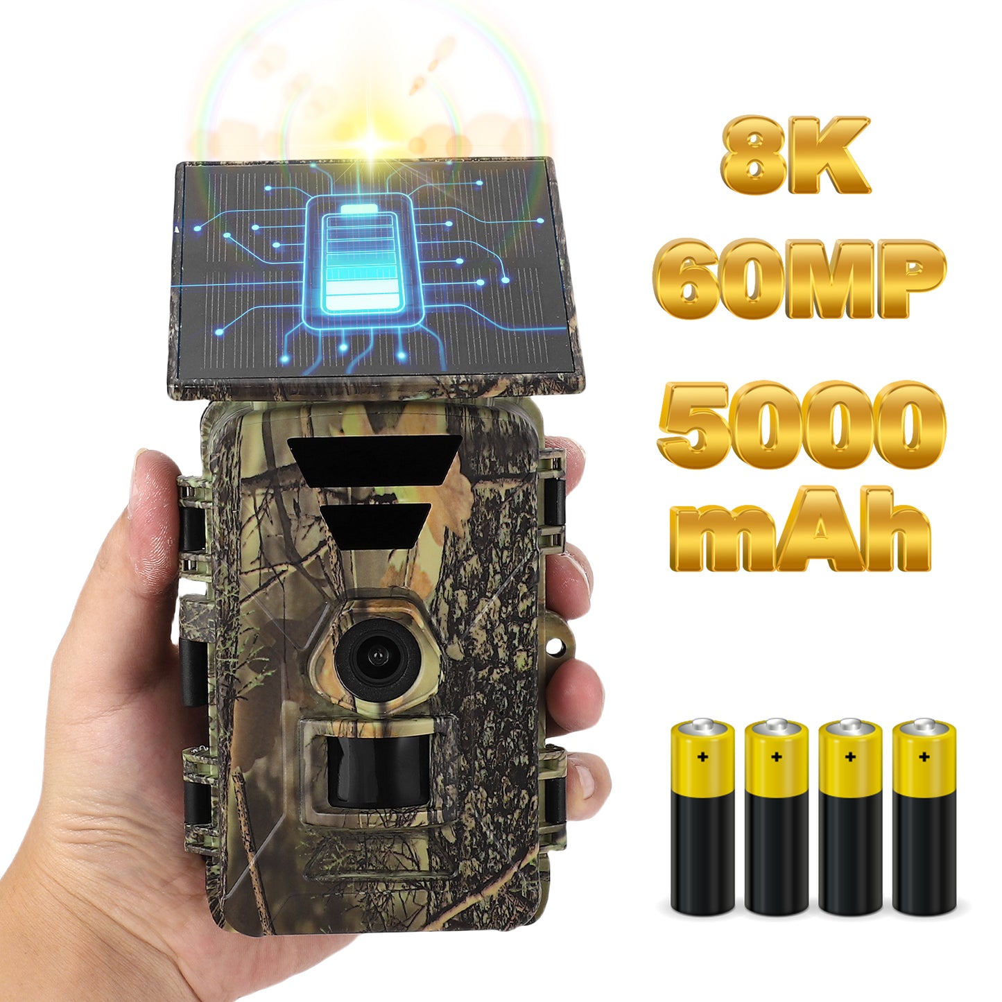 Outdoor Hunting Camera Solar Trail Camera 8K 60MP WiFi Wildlife Hunting Camera IP66 Waterproof Outdoor Night Game Camera