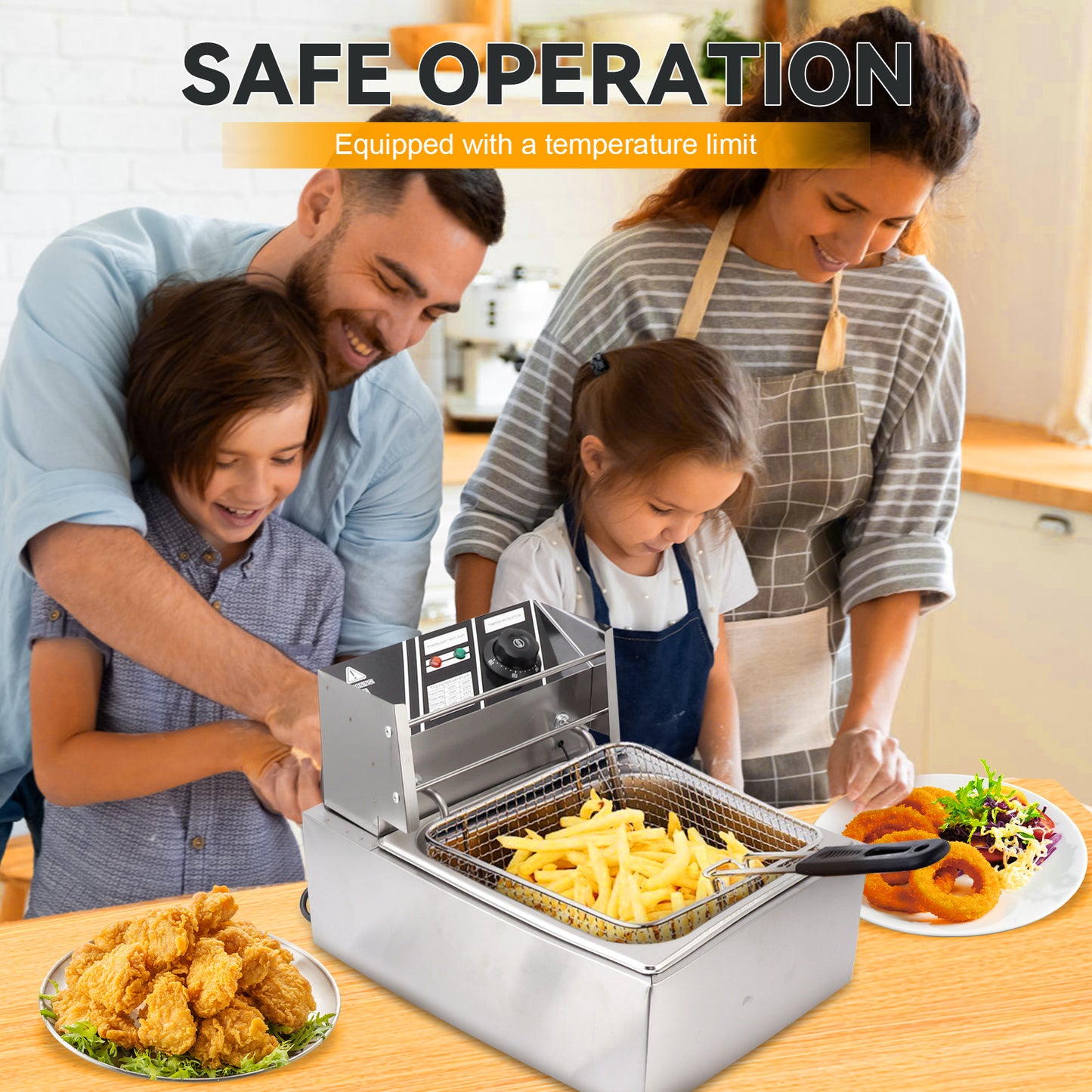 Fyydes Commercial 6L 1700W Stainless Steel Electric Deep Fryer Tabletop Restaurant Frying Basket