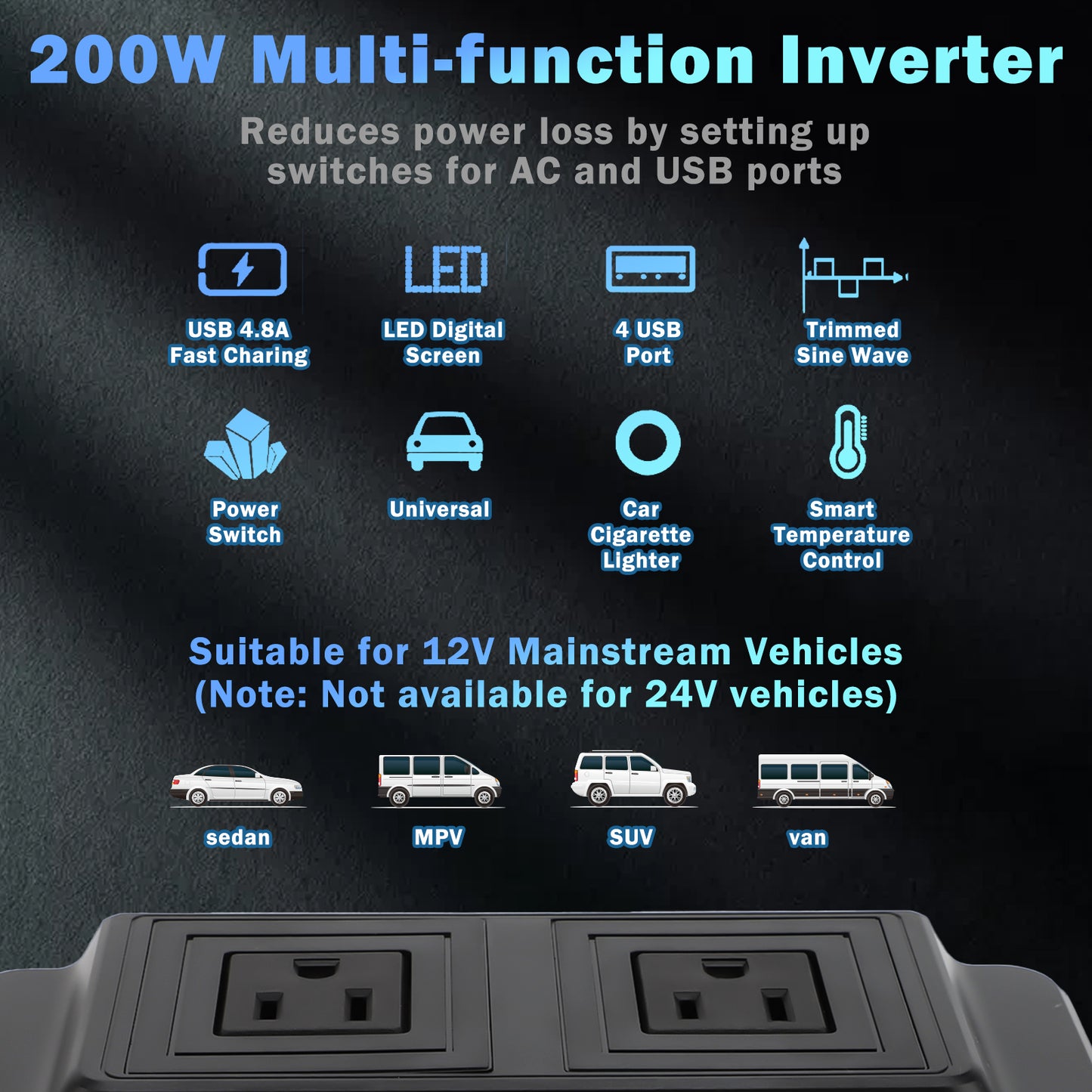 Peak Power 400W Car Power Inverter Car Plug Adapter Outlet Charger DC 12 to 110V/220V Car Inverter with 4 USB 4.8A