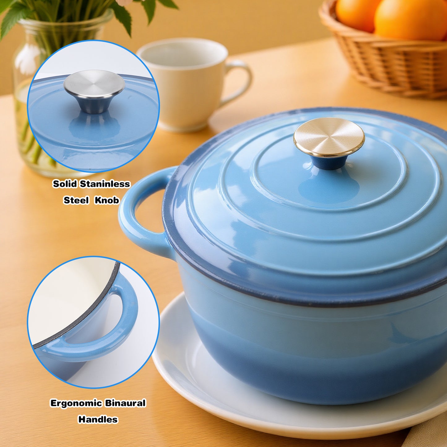 6 QT Enameled Cast Iron Dutch Oven with Lid, Nonstick Cookware for Baking, Roasting, Braising & Cooking, Dual Handles