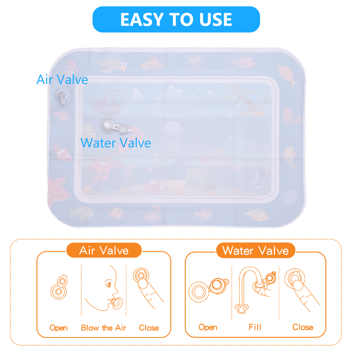 26 x 18.5inch Tummy Time Baby Water Mat,Inflatable Infant Toys for for 3 to 24 Months Baby Playmat Early Sensory Development BPA-Free