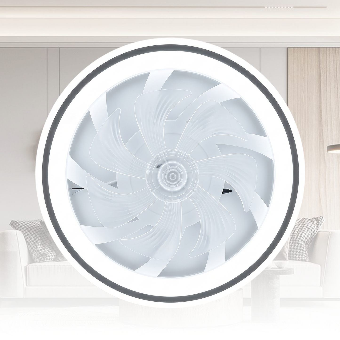 Ceiling Fans with Lights and Remote, 20" Low Profile Ceiling Fan with Light,Dimmable LED Smart Ceiling Fan, Modern Flush Mount Fan Light,Bladeless Ceiling Fans for Bedroom,Living Room, Grey