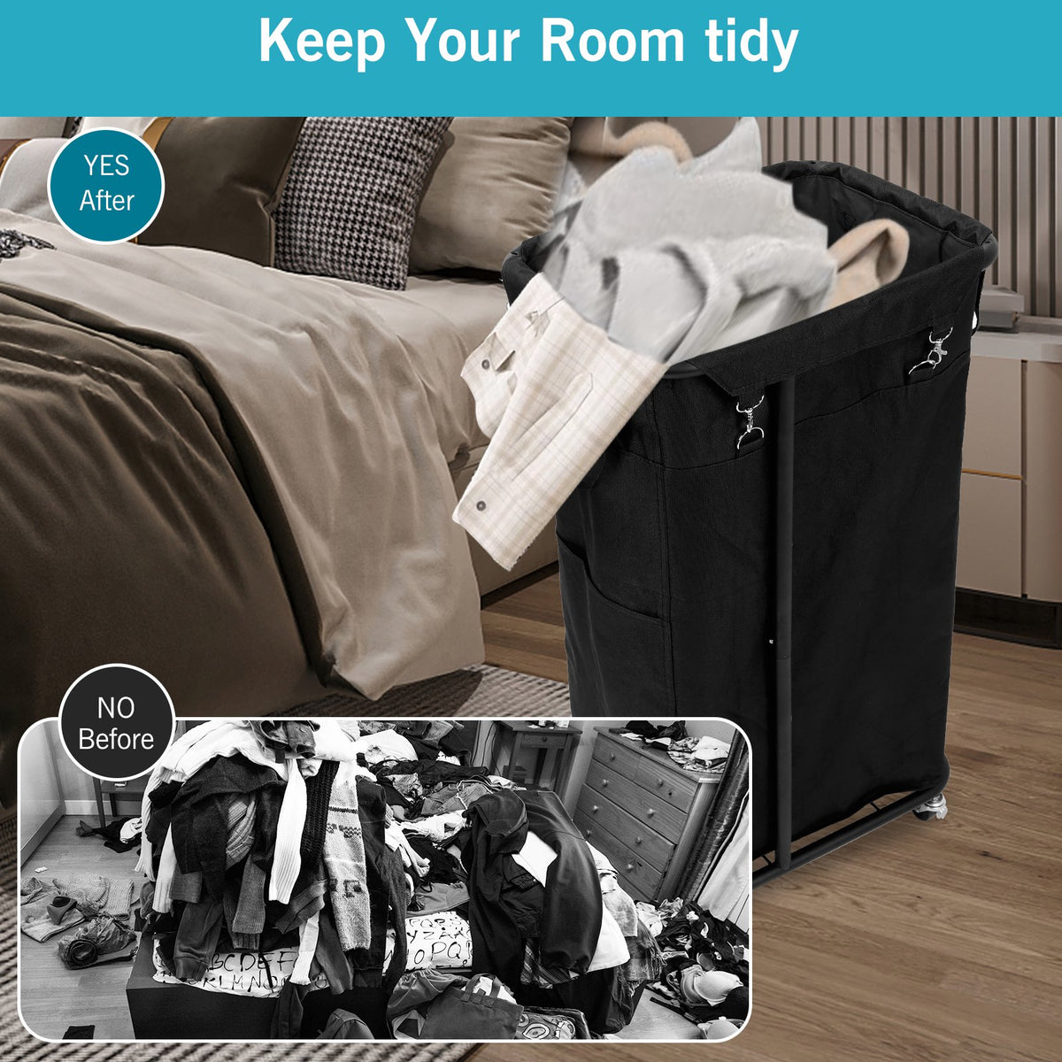 Laundry Hamper with 4 Wheels,100L Rolling Laundry Basket,600D Oxford Fabric Round Laundry Cart,Steel Frame and Removable Laundry Bag