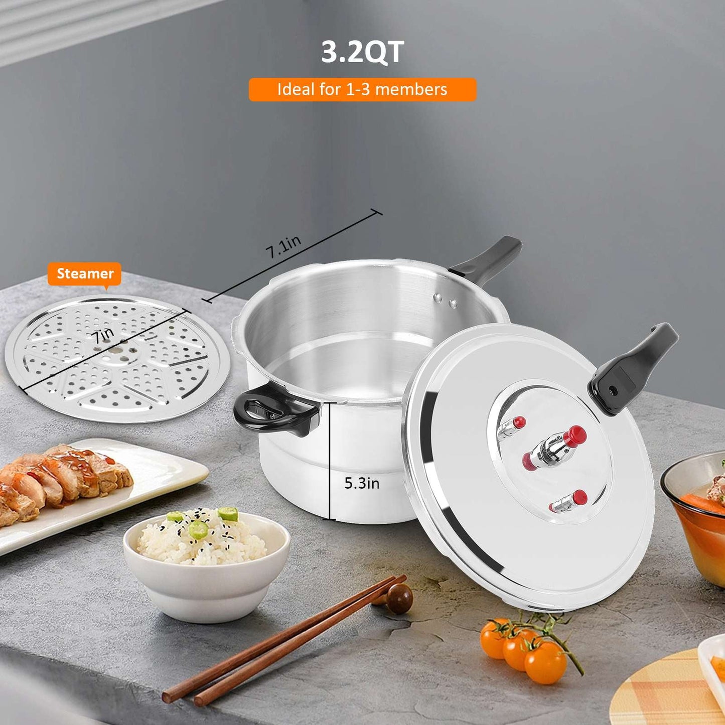 Aluminum Pressure Cooker, 3.2QT Aluminum Pressure Cooker Cooking Various Foods For Gas Stove Induction Cooker