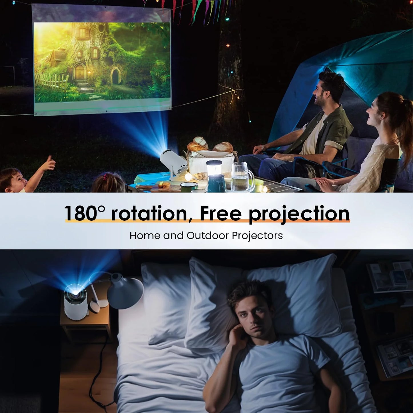 Mini Projector with WiFi and Bluetooth, 4K Outdoor Projector with 180°Adjustable Stand, Auto Keystone Movie Projector Compatible with TV Stick/IOS/Android/Laptop, Portable 1080P Full HD Proyector