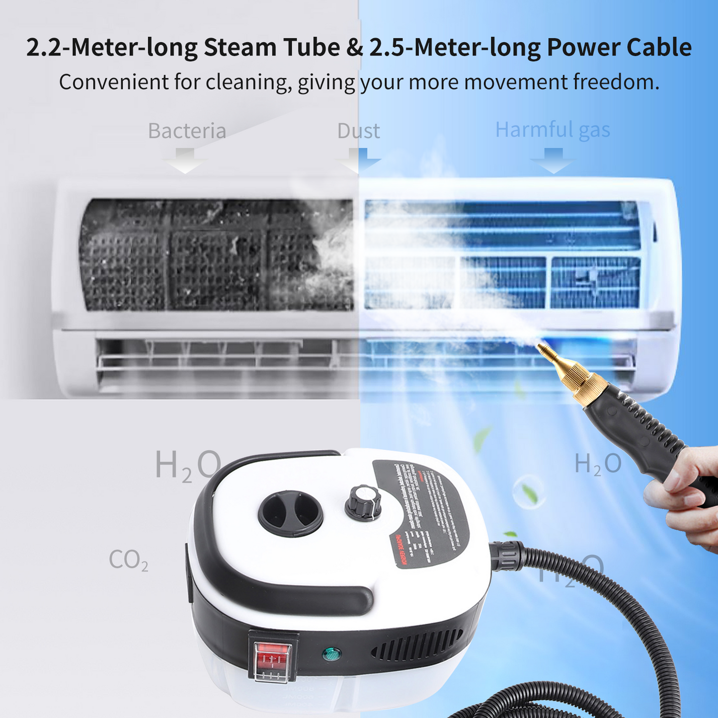 Steam Cleaner,2500W Handheld High Temperature Pressurized Steamer for Cleaning,10S Fast Heating, with 3Pcs Brush Heads for Kitchen/Furniture/Bathroom/Car,White