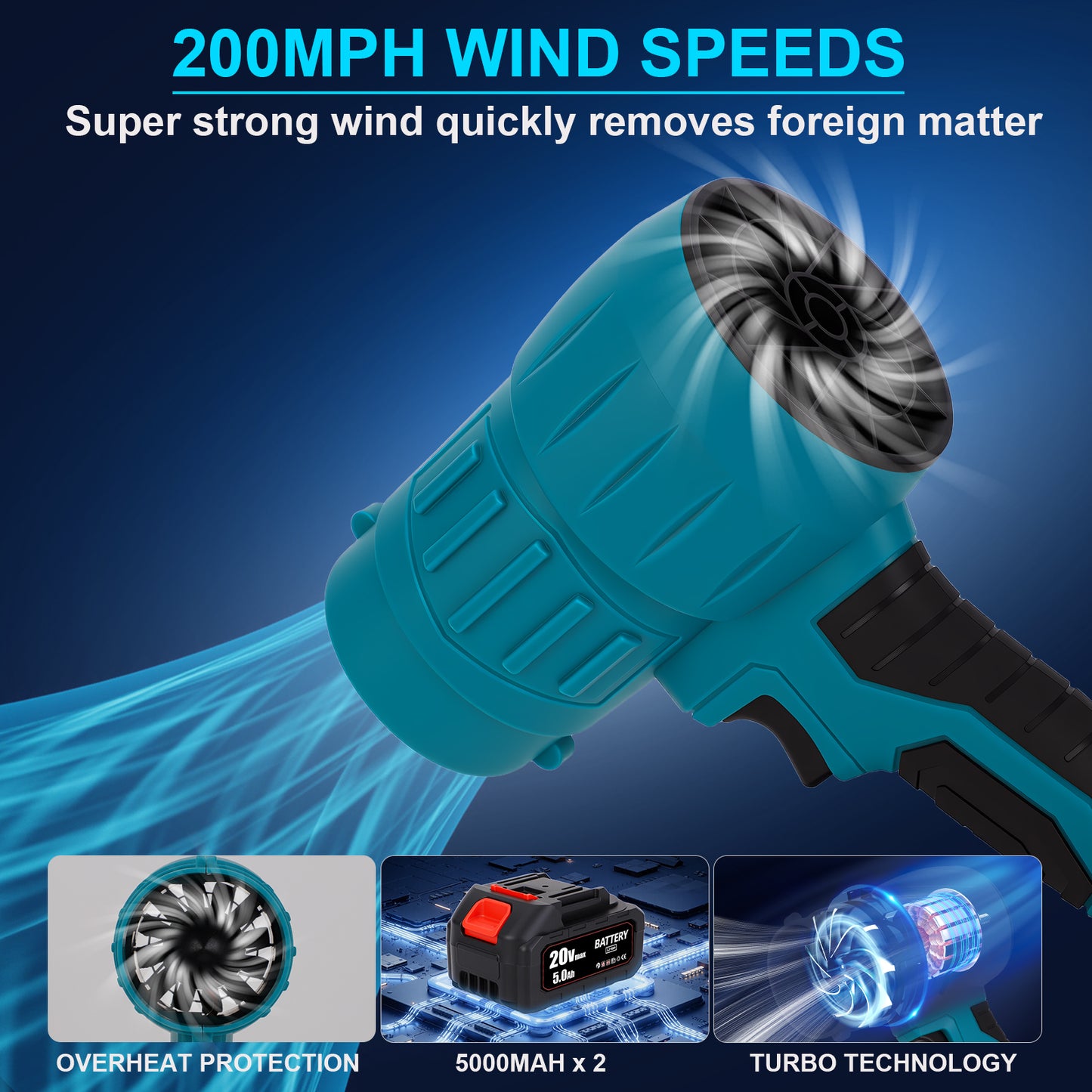 Brushless Cordless Leaf Blower 2 X 5.0Ah Batteries, 32,000 RPM, Extended Nozzle, Lightweight Handheld Design, Blower for Patio Cleaning,car Blowing Water, Lawn Care, Blowing Leaves and Dust