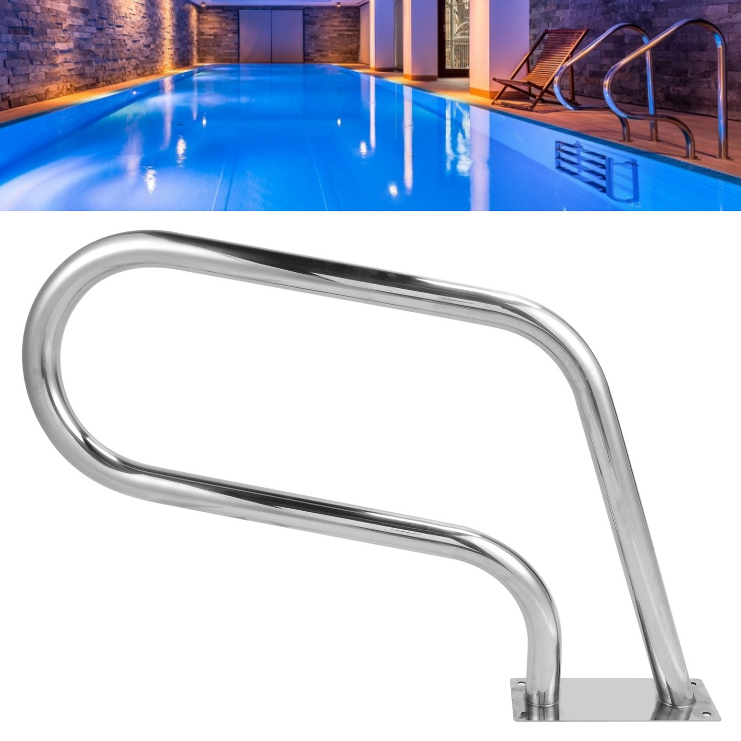 31.5x22.2 inch Pool Handrail, 304 Stainless Steel Pool Stair Rail, Rustproof Swimming Pool Rail with Quick Mount Base Plate, Safety Rail Entry Rail Grab Rail for Pools Spas, 375 LBS Load Capacity