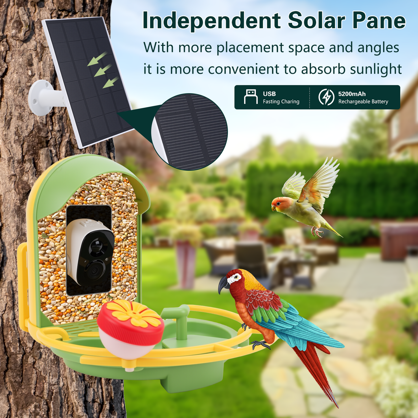 Smart Bird Feeder with Camera & Bird Bath,Bird Watching Camera with Motion Detection & Solar Panel,Waterproof, 2K Live View,Ideal Present for Bird Lover