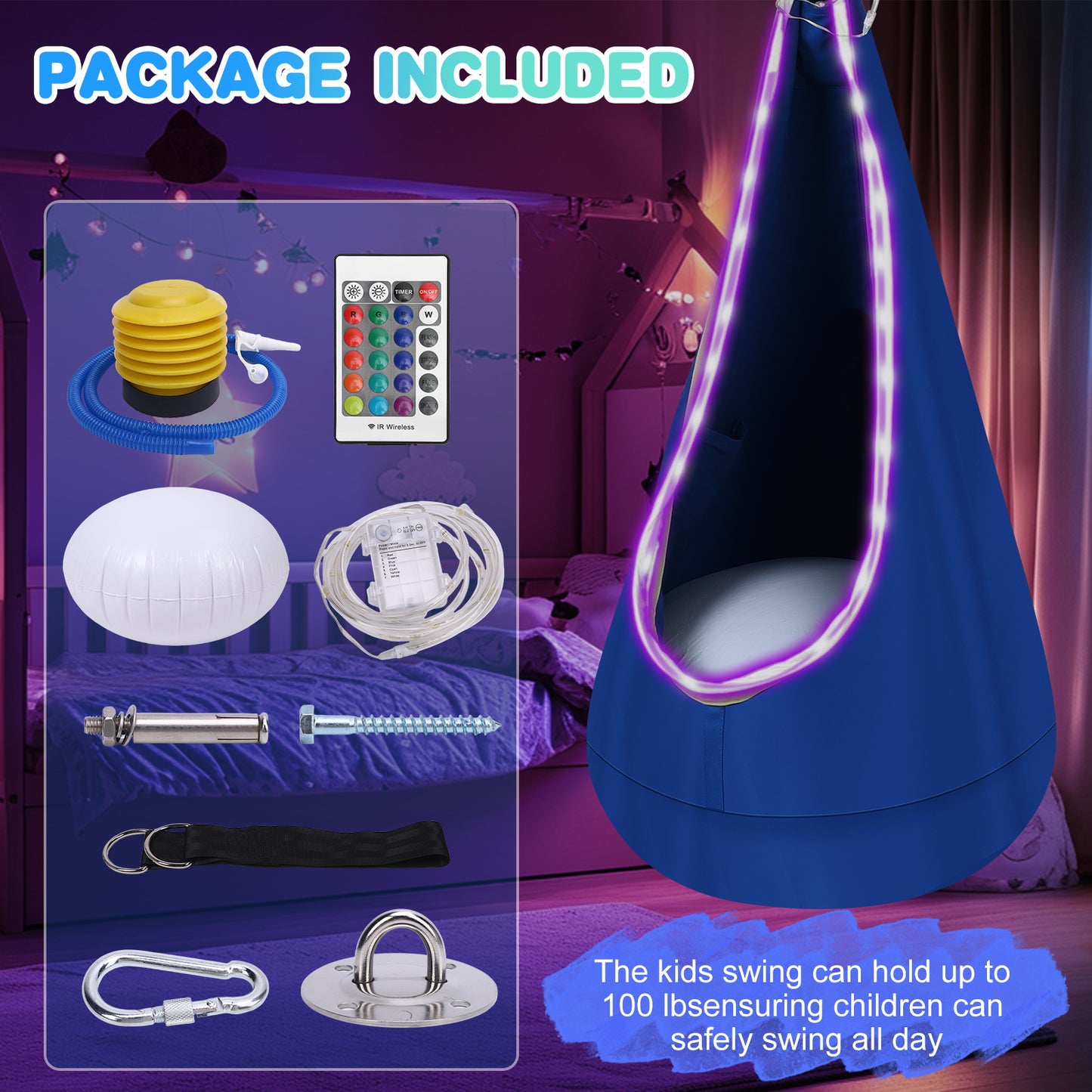 Hanging Pod Swing, Stable Cotton Pod Swing Light Up For Indoor