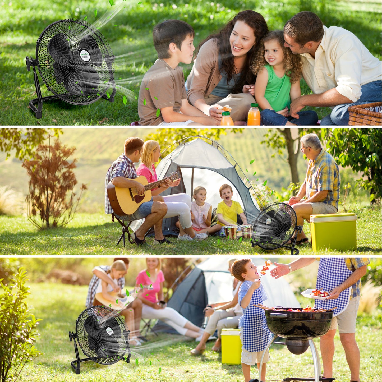 16 Inch Quiet 3 Speed Table Fan with 10000mah Solar Panel Powered and AC Charger Input, Floor Fan High Velocity for In/Outdoor