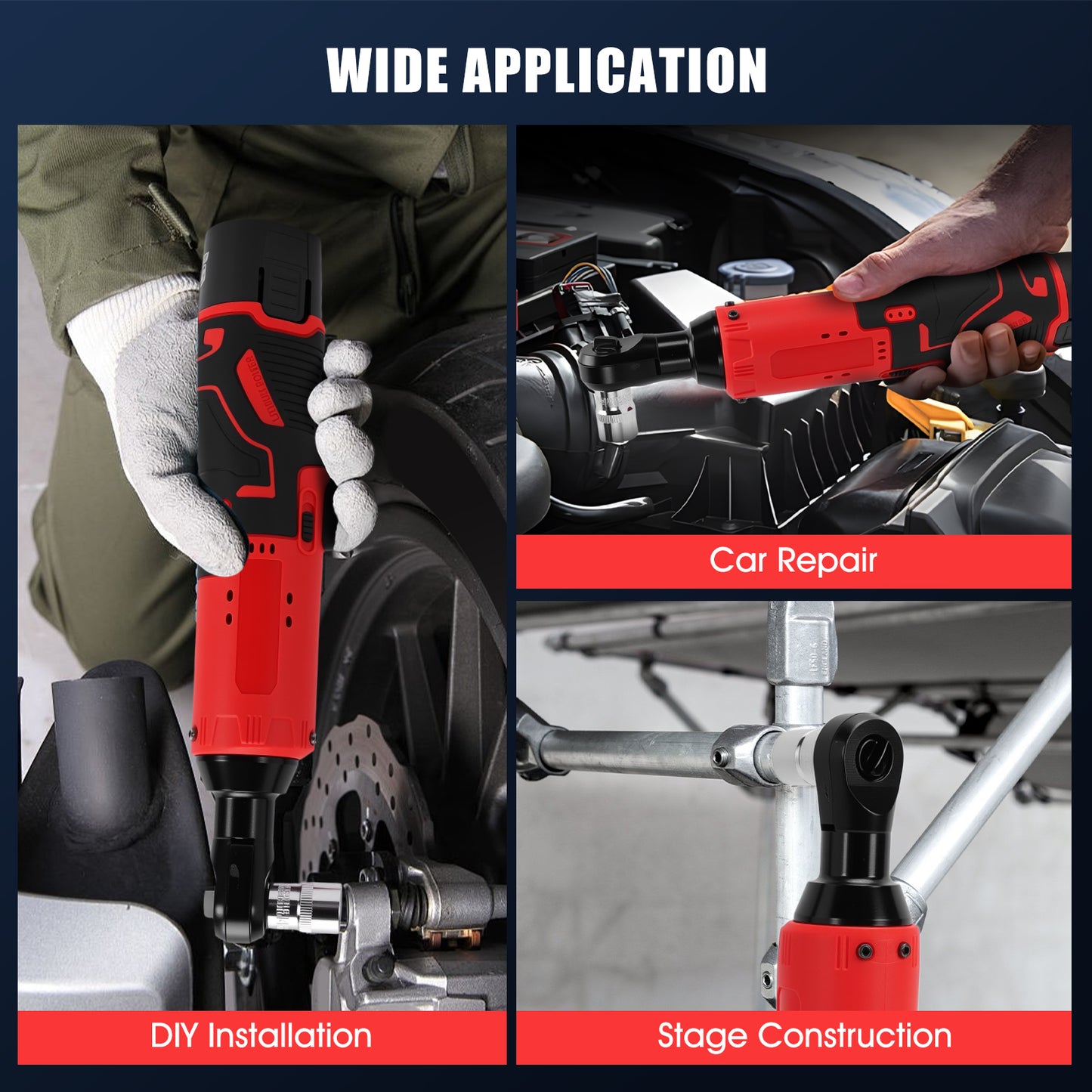 3/8" Extended Cordless Ratchet Wrench Set, 40N.m Power Ratchet Kit w/12V 2x2.0Ah Batteries,7 Sockets,1/4 Adaptor, Extension Bar for Housework, Car Repair