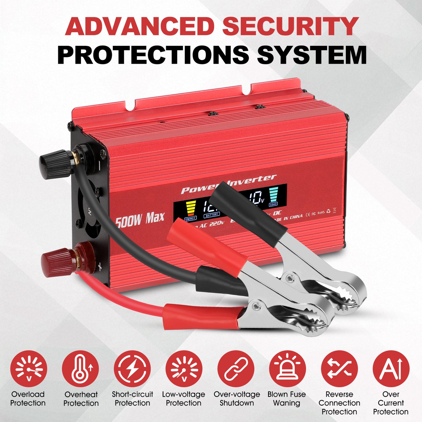500 Watts Pure Sine Wave Power Inverter for Vehicles, Converter DC 12v to AC 110V Car Inverter with USB Port and LCD Screen