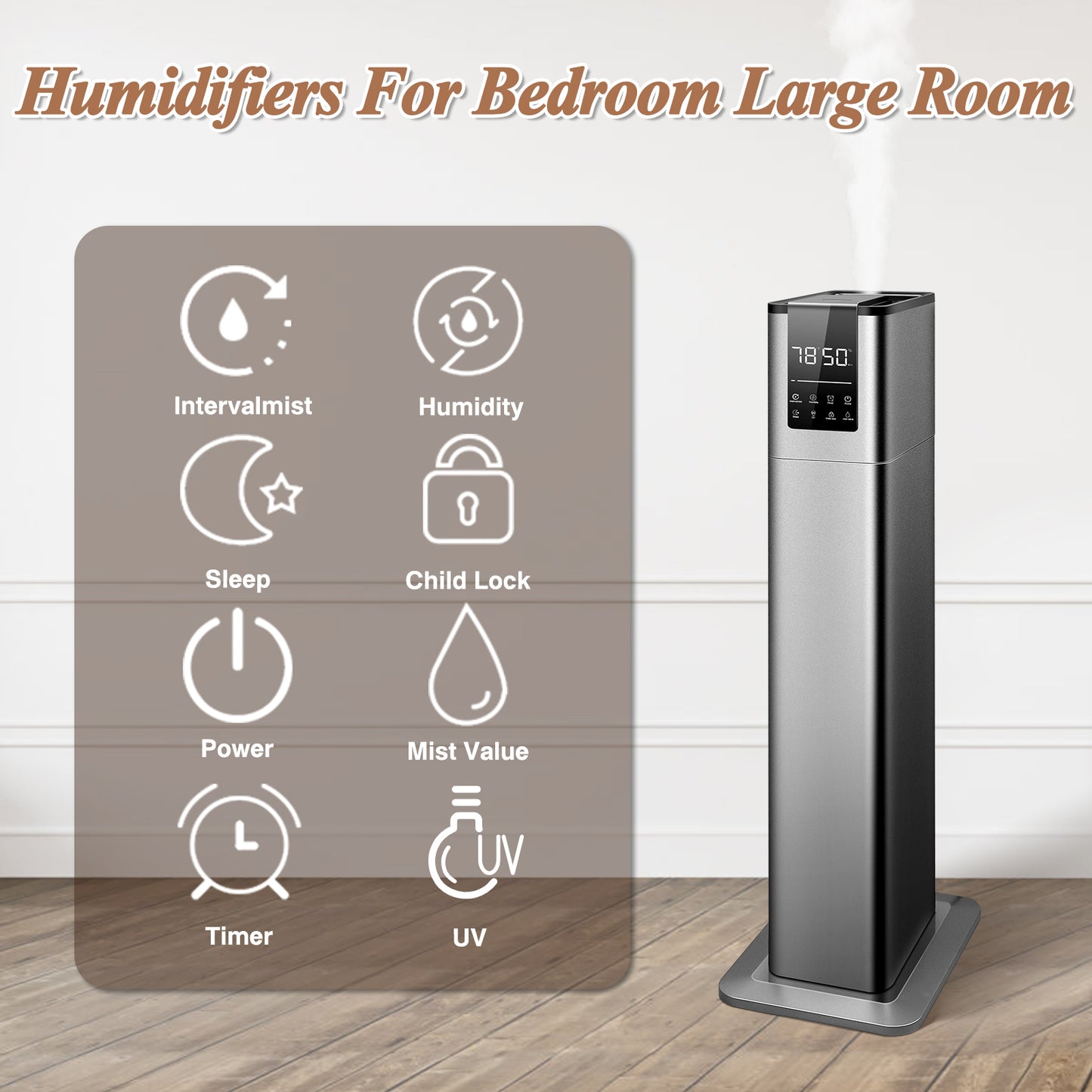 Humidifiers for Large Rooms, 13L/3.43Gal Top Fill Floor Humidifiers Cold Mist for Bedroom, Remote Control, Humidity Setting, Timer,Quiet, Aroma Box,Safety Lock