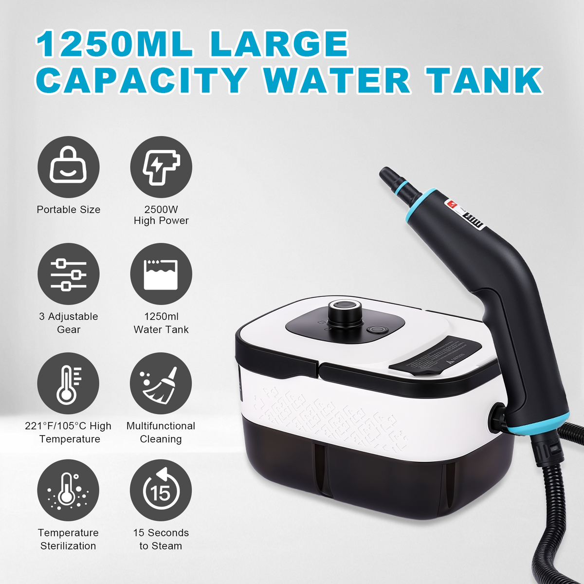 2500W Steam Cleaner 44OZ Water Tank,10s Fast Heat-Up,Portable Steamer for Cleaning with 14pcs Accessories for Home for Dirt, Grease, Grout, Tile,Floor,Couch and Car,White