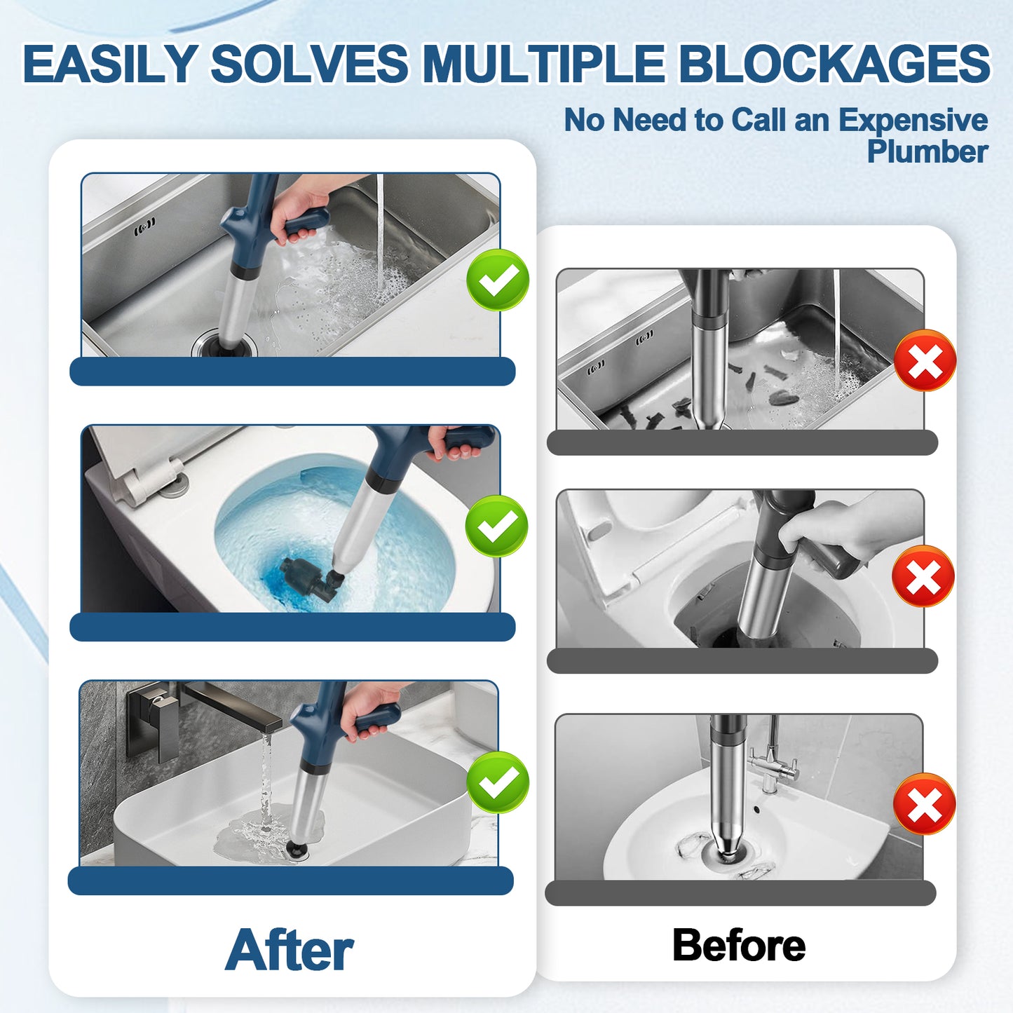 Toilet Plunge Blaster, High-Pressure Air Drain Blaster Plunge Blaster Multi-drain Unclogger For Toilets, Bathroom Floor, Drain Sinks And Plumbing Clogs,Blue