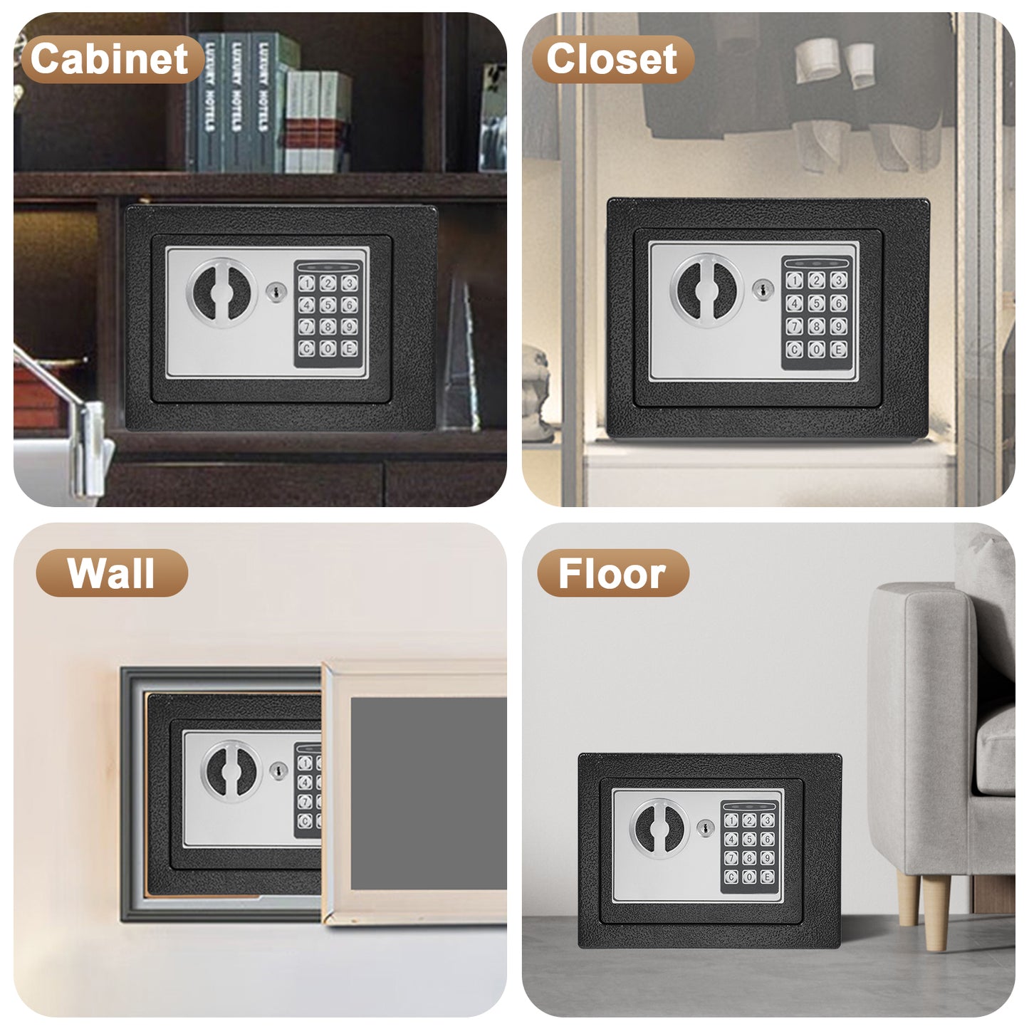 0.22 Cu.ft. Home Safes,Fireproof Waterproof Storage Box with Digital Keypad,Keys and Alarm System