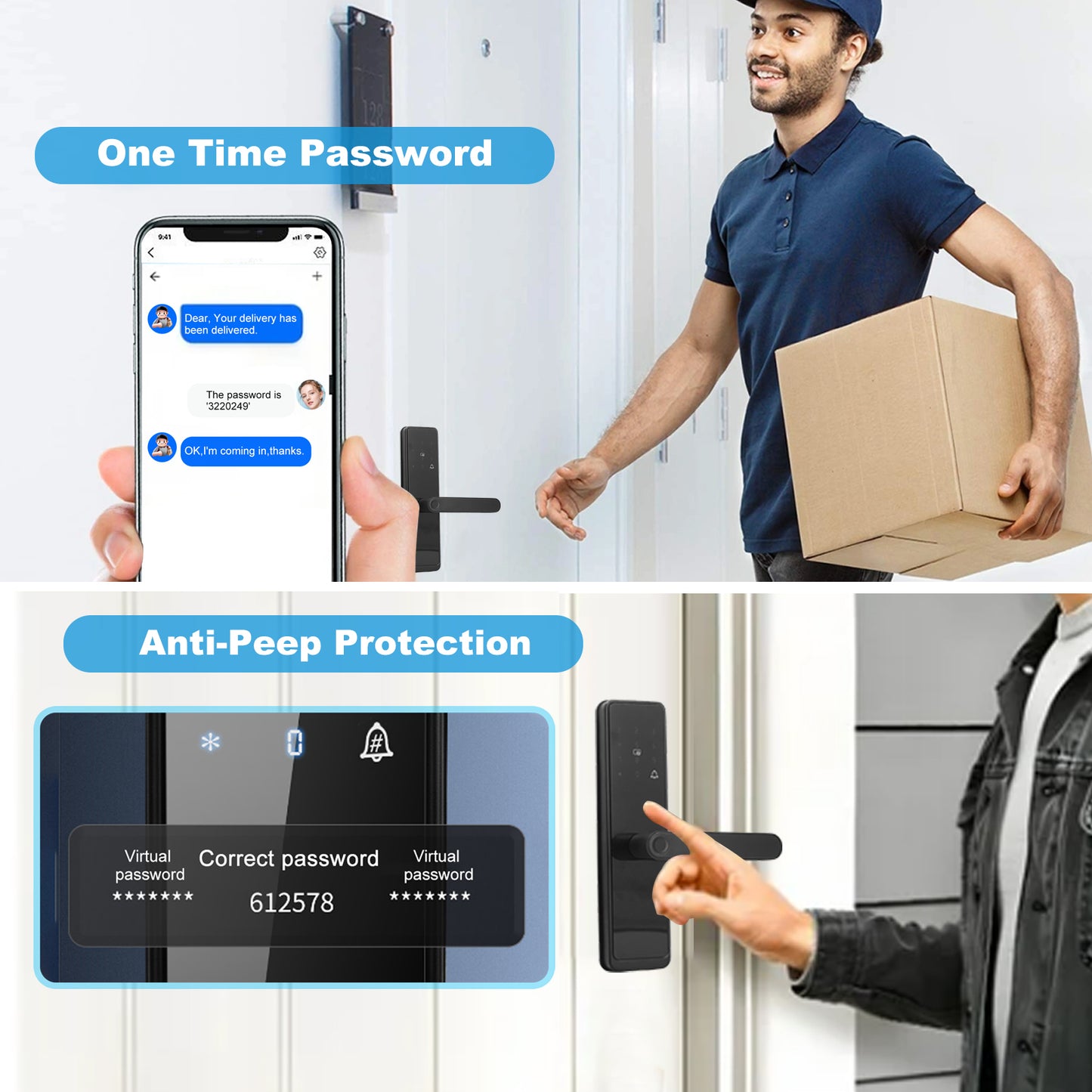 Door Smart Lock Fingerprints Password IC Card Key Anti Theft APP Control Entry Lock for Home Security