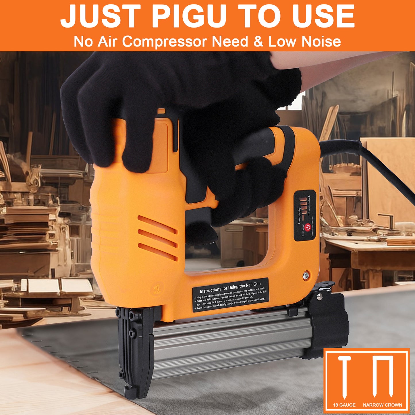 2-in-1 Electric Brad Nailer, Electric Nail Gun/Staple Gun for Upholstery, Carpentry and Woodworking Projects,Yellow