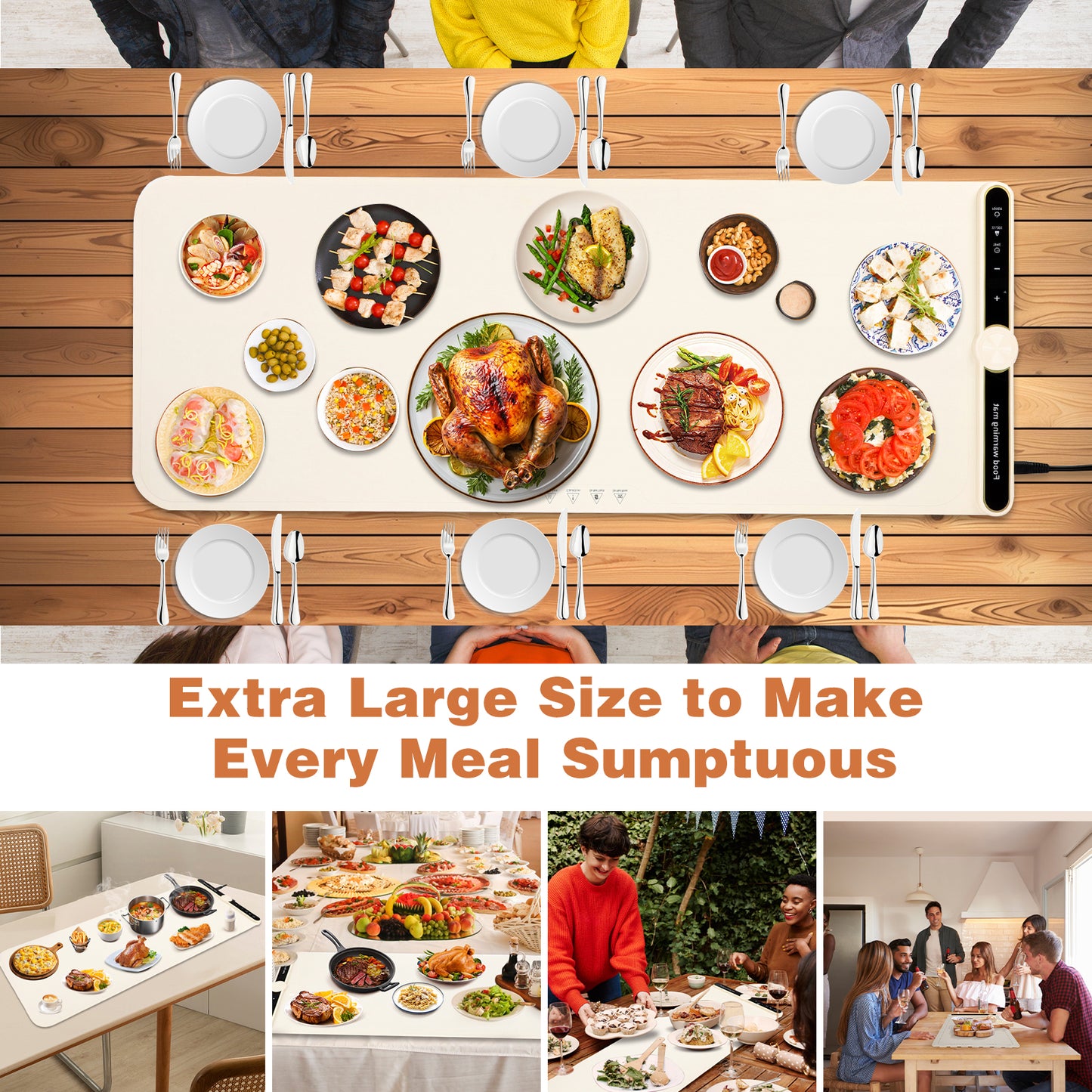 Food Warming Mat, (XXL 39"x15") Electric Warming Tray for Buffets Party, Fast Heating for Food with 9 Level Adjustable Temperature and 6 Hours Timer,18 Hours Auto Shut Off, Food Warmer