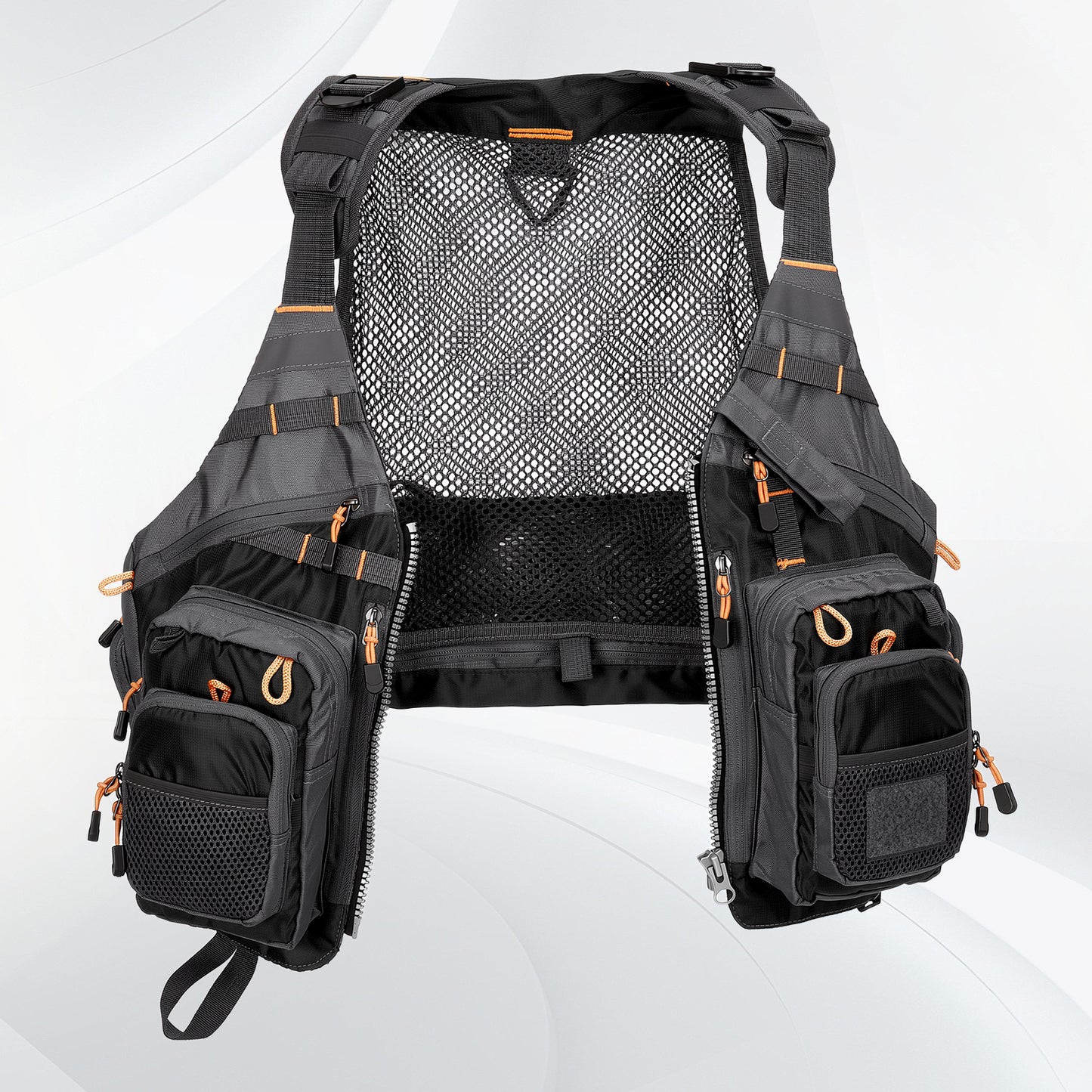 Fly Fishing Vest for Men Women, Comfortable Adjustable Fishing Vest with Multi-Pockets Reflective Stripes, Lightweight and Durable Unisex Strap Fishing Vest Pack, for Fly Bass Fishing,Black