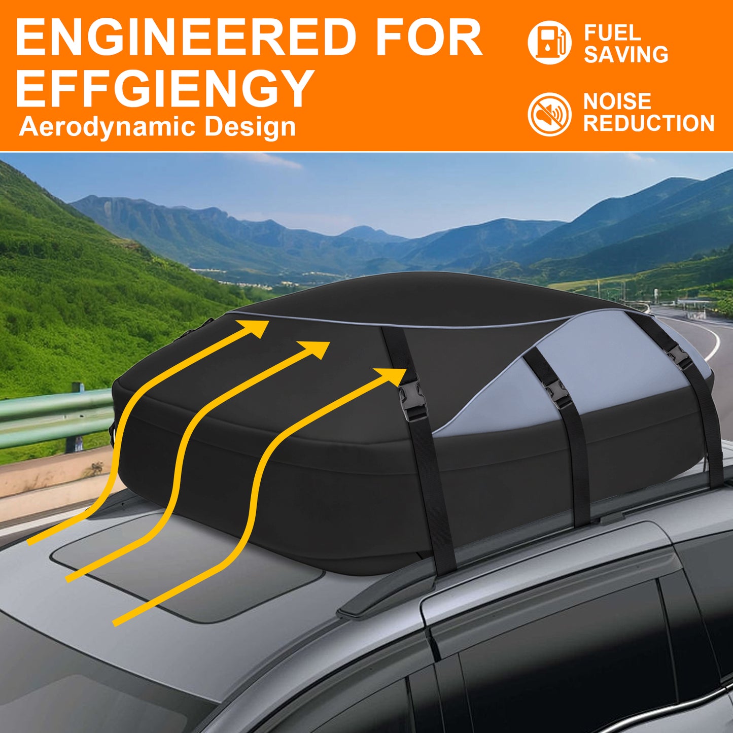 Rooftop Cargo Carrier, 25 Cubic Ft 1000D Waterproof Vehicle Soft-Shell Carriers for Cars with/Without Luggage Rack, Car Roof Bag with Combination Lock, 6 Door Hooks, Reinforced Strap,Storage Bag