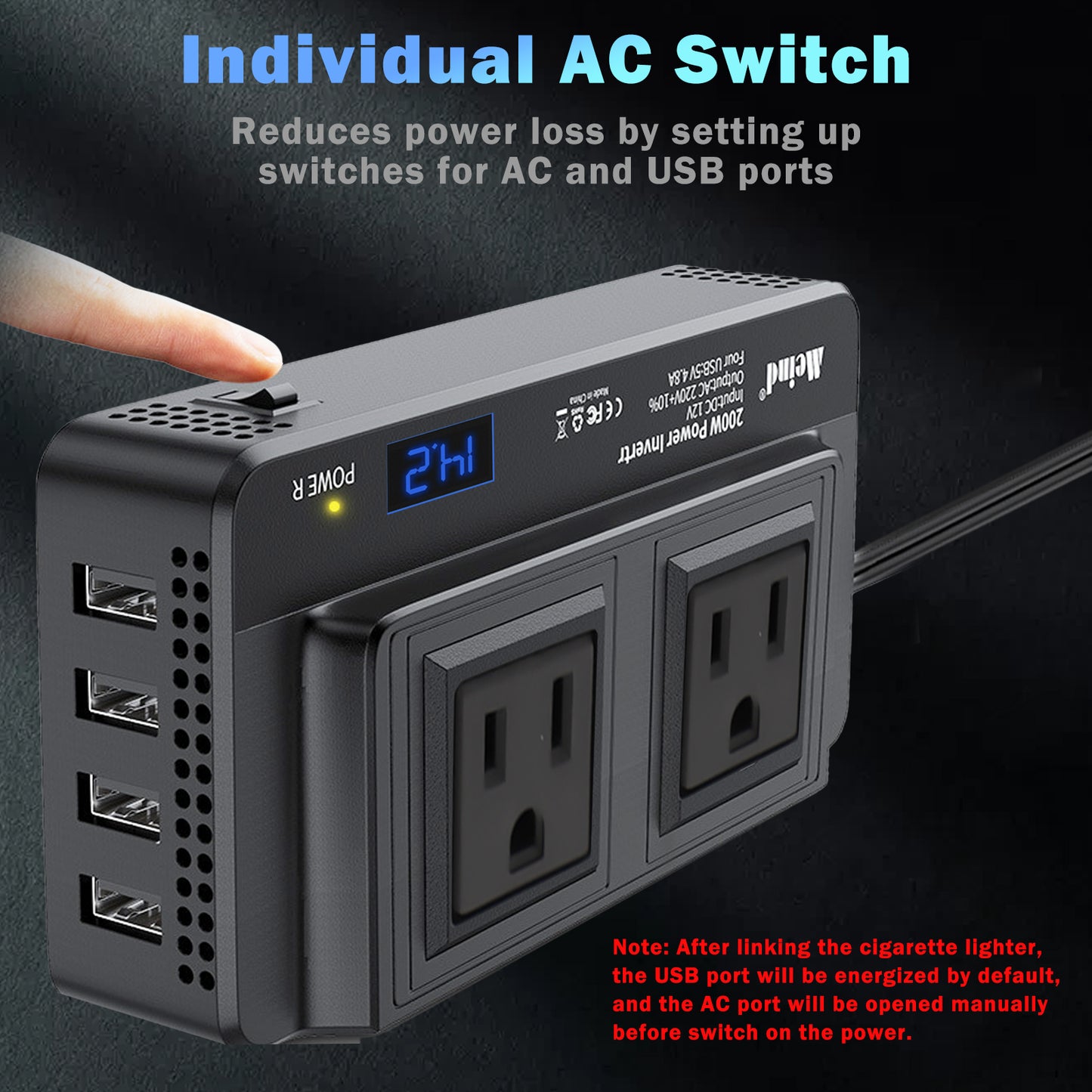 Peak Power 400W Car Power Inverter Car Plug Adapter Outlet Charger DC 12 to 110V/220V Car Inverter with 4 USB 4.8A