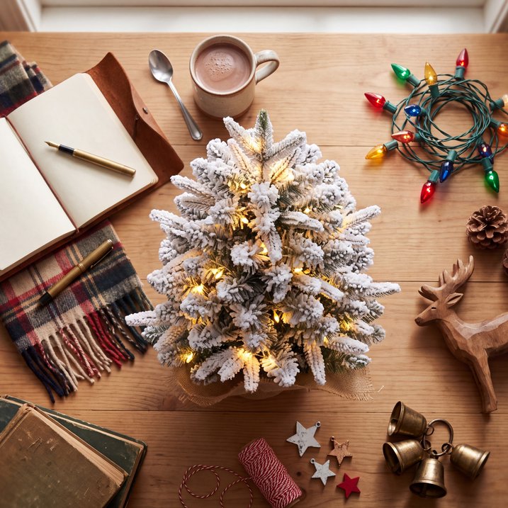 2ft Snow Flocked Tabletop Christmas Tree, Green & White Desk Xmas Tree with 90 Tips & Burlap Base Mini Xmas Pine Tree for Table Desk Home Christmas Holiday Decor