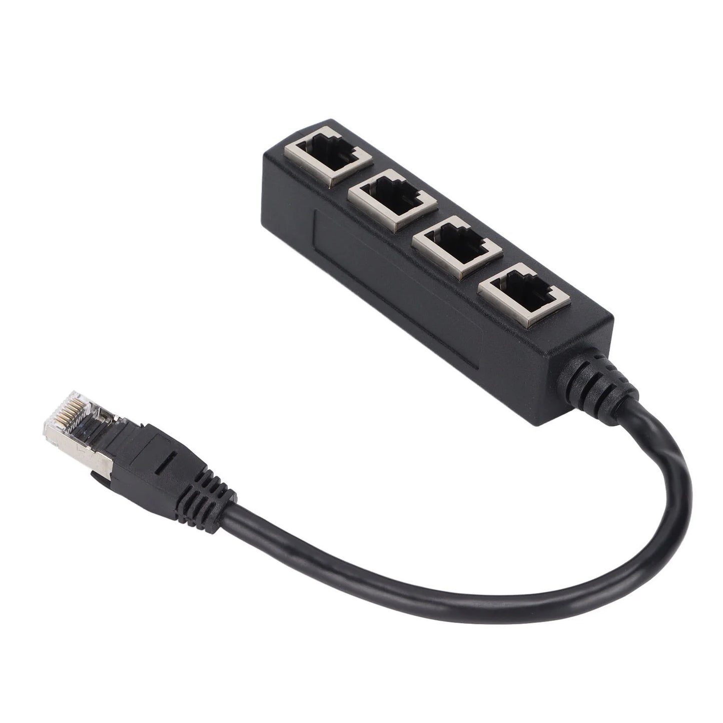 RJ45 1 Male to 4 Female Ethernet Cable Splitter Adapter, CAT7 Gold Plated Core, Black