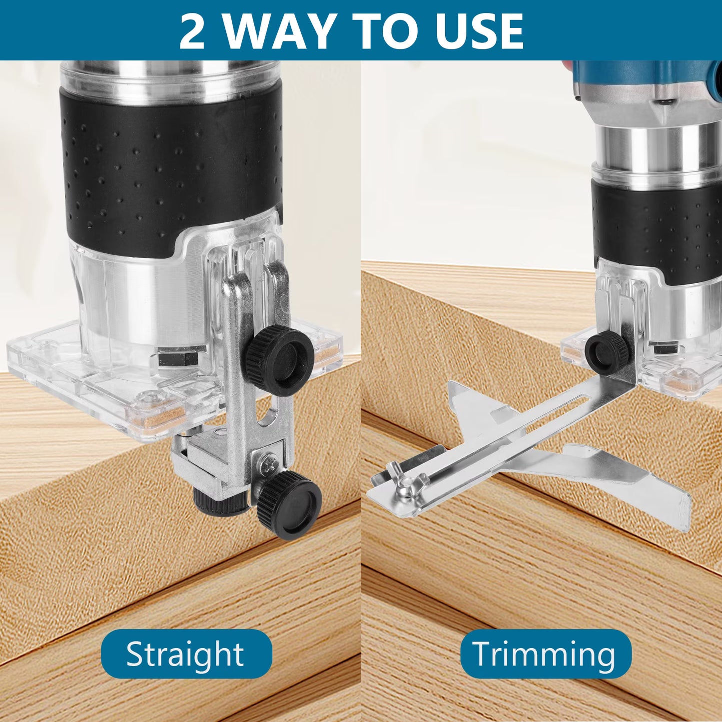 Compact Wood Router, 6 Amp 30000 RPM Palm Router Tool with 15-Piece 1/4" Router Bits Set & Accessories for Wood Trimming, DIY