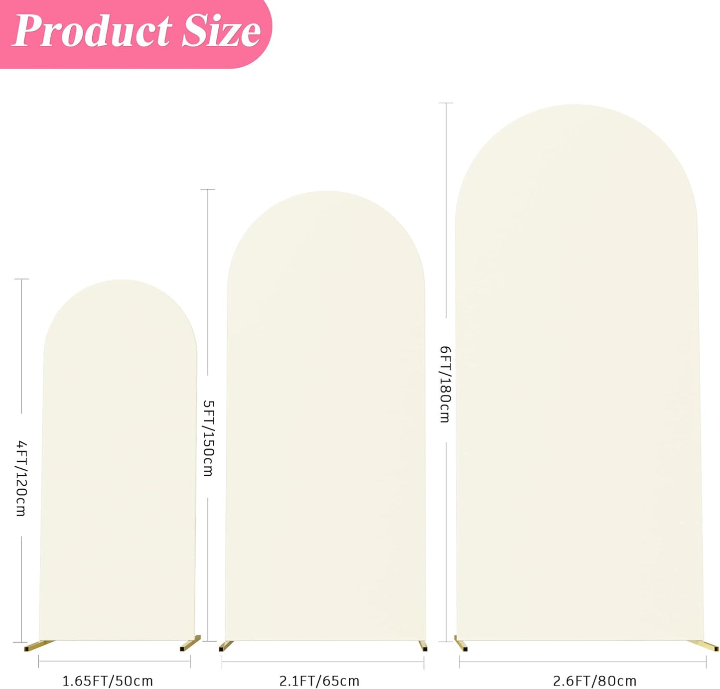 3PCS Wedding Arch Cover Set Spandex Fitted Wedding Arch Stand Covers for U Shaped Round Top Arch Backdrop Stands Cover for Birthday Party Ceremony Banquet Decoration 4ft,5ft,6ft,White