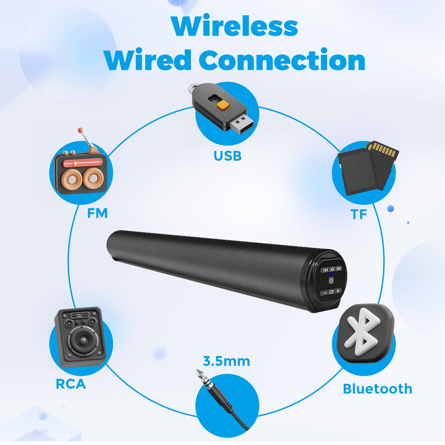 Sound Bar for TV Bluetooth 5.0 Surround Sound Speaker with Built-in Subwoofers & Remote, Home Theater Audio Sound Bar Work with Traditional or Smart TV, Computer
