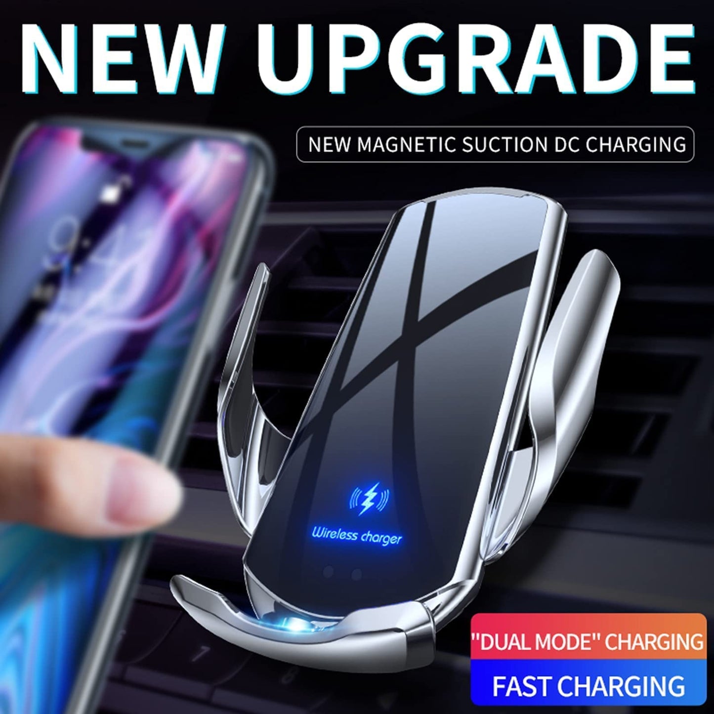 Car Mount Charger 15W Magnetic Wireless Car Charger, Fast Charging Air Vent Magnet Accessories Auto Clamping Phone Holder for iPhone 15/14/13/12, Samsung, Black