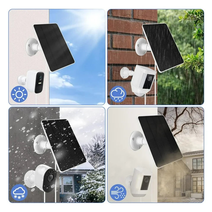 6W Solar Panel Charger for Outdoor Security Cameras, Micro USB & USB C Port Solar Panel for DC 5V Outdoor Rechargeable Battery Camera with 9.8ft Cable, IP65 Waterproof/Adjustable Security Mount