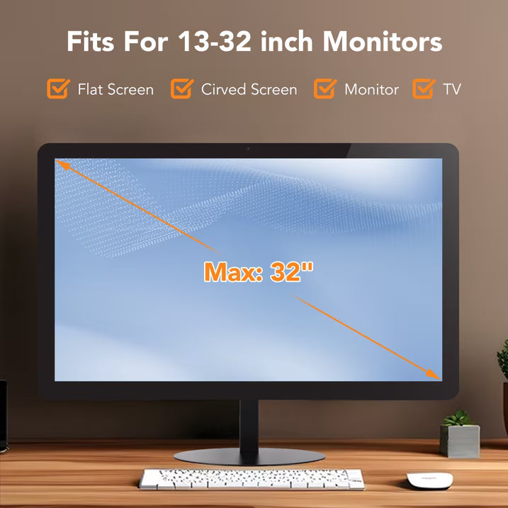 Monitor Stand, Freestanding Monitor Mount for 14-32 inch Screens with 360 Degree Rotation, Height Settings, Adjustable Desk Riser with Swivel and Tilt, Max VESA 75x75, 100x100mm