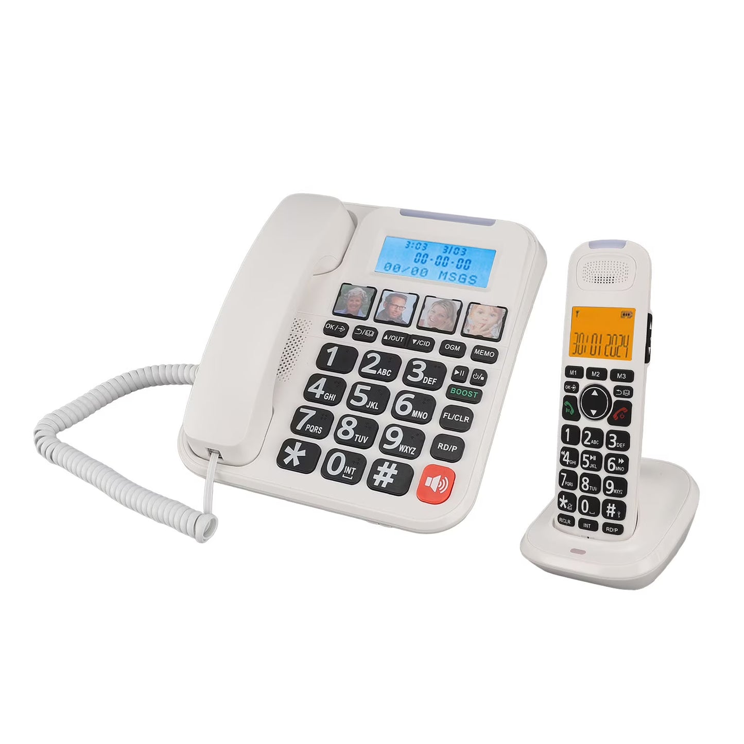 Expandable Corded/Cordless Phone System with Answering Machine, Big Button Senior Phone with Caller ID/Call Blocking & Handset/Amplified Speakerphones, Landline Business Telephones, White